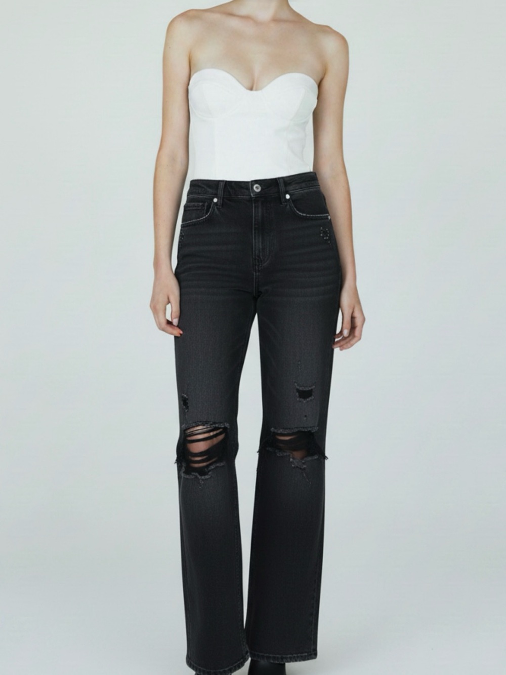 Blakeley High-Rise Black Distressed Straight-Leg Jeans - Women Size 13